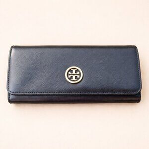 Tory Burch Robinson Black Saffiano Leather Envelope Continental Wallet